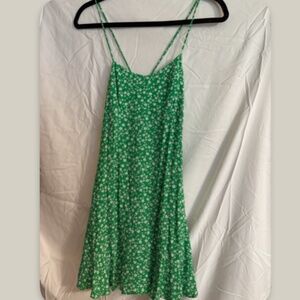 Green and White flower mini dress